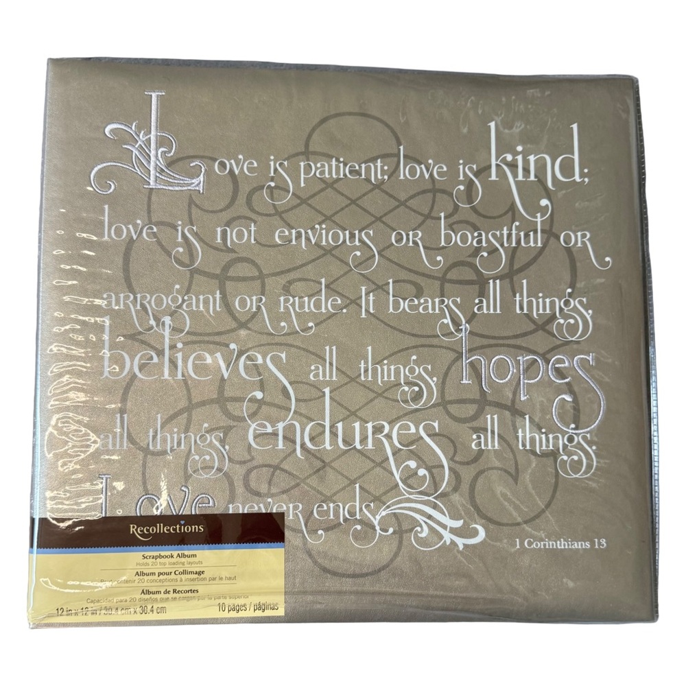 NWT RECOLLECTIONS SILVER & WHITE WEDDING SCRAPBOOK WITH BIBLE VERSE 12IN X 12IN